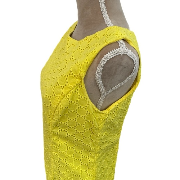 TALBOTS 100% Cotton Lemon Yellow Dress Preppy Lady Sheath Eyelet Knee Hem Sz 10 - Picture 5 of 13